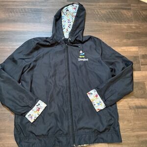 Disney Parks Mickey Mouse Disneyland Windbreaker Jacket Black XL Hooded Zip Up